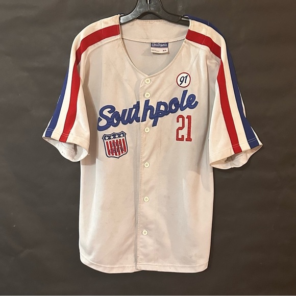 Southpole White Baseball Jersey with Red and Blue Stripes - Picture 2 of 8